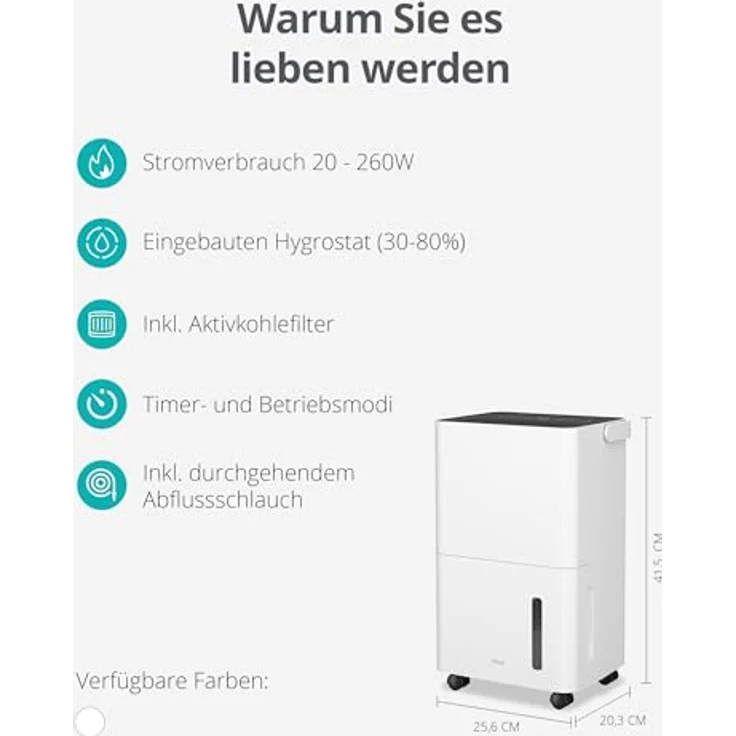 Duux Bora Luftentfeuchter, 12 L/Tag Entfeuchtungsleistung, 1,7 Liter Wassertank, Hygrostat und Trockenmodus für Wäsche – Bild 2