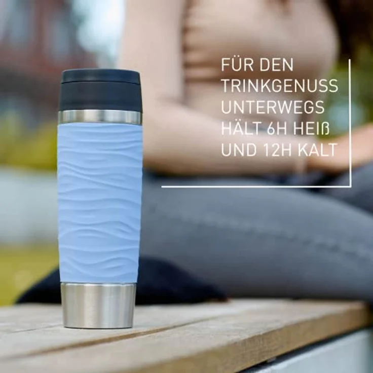 Emsa N20226 Travel Mug Wave Isolierbecher 0,5 Liter | neuer Komfort-Schraubverschluss | Edelstahl | 6h heiß und 12h kalt | 100% dicht | spülmaschinenfest | 360°-Trinköffnung | Pastellblau – Bild 5