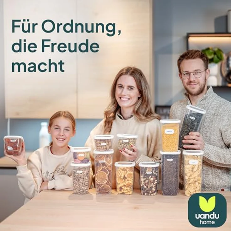 UANDU Vorratsdosen mit Deckel Luftdicht Set - 12 Mix-Weiß, BPA frei, Küchenorganizer, stapelbar, inklusive beschrifteter Etiketten – Bild 7