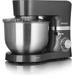 HEINRICHS Küchenmaschine Knetmaschine Teigmaschine 1300W.Küchengerät Rührbesen Knethaken Schneebesen Spritzschutz 10 einstellbare Geschwindigkeiten XL 6,2L Edelstahlschüssel geräuscharm (Grau)