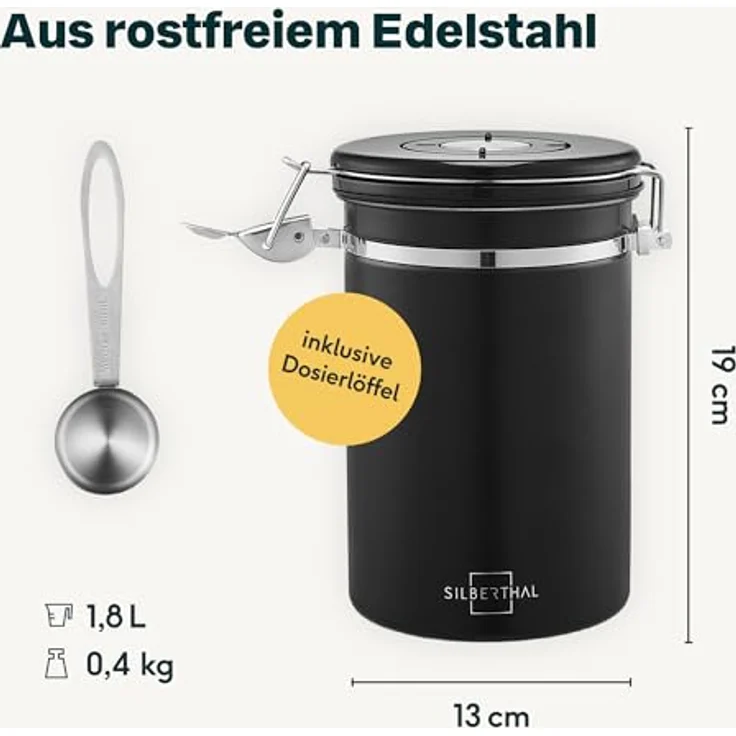 SILBERTHAL Kaffeedose 500g luftdicht, Edelstahl, (1-tlg) – Bild 6