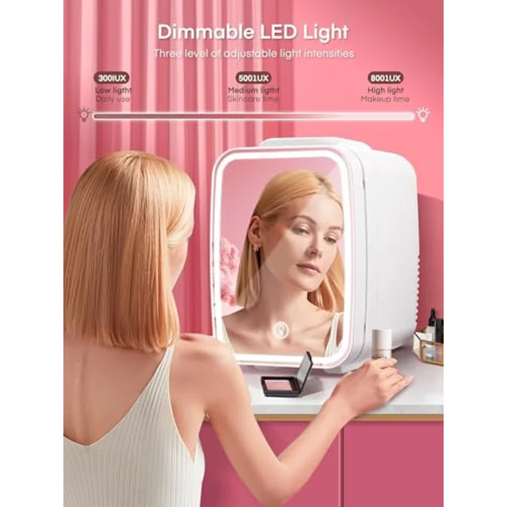 FOHERE 5L Mini Kühlschrank mit LED Spiegel, Kühl- und Heizfunktion, für Hautpflege und Getränke, 220V AC, weiß – Bild 2