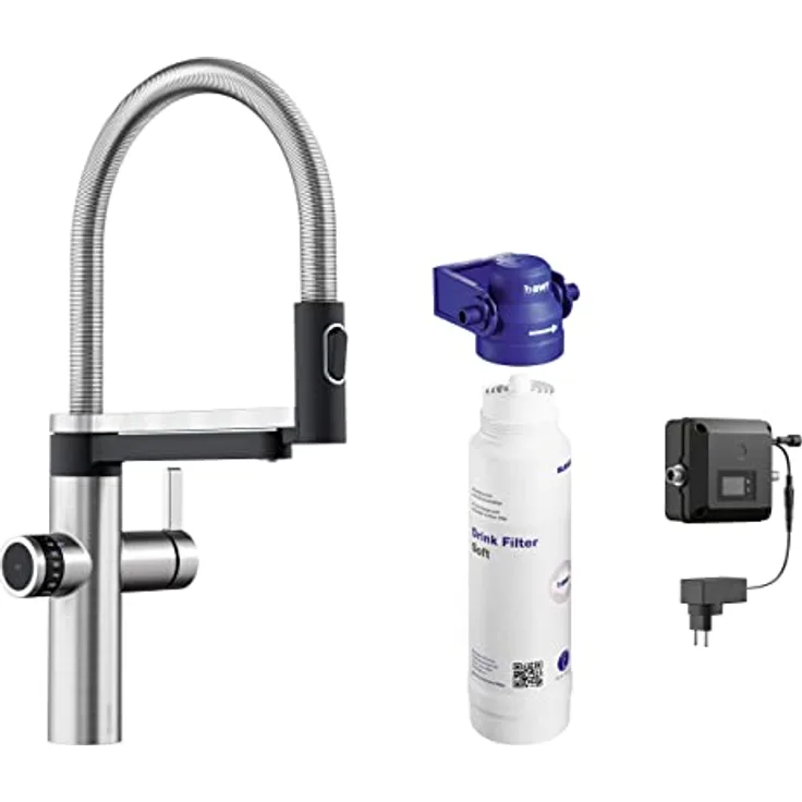BLANCO drink.filter EVOL-S Pro PVD Steel | Wasseraufbereitungssystem | Veredeltes gefiltertes Wasser | Click & Touch Mengeneinstellung | Separater Auslauf für gefiltertes Wasser | Armatur