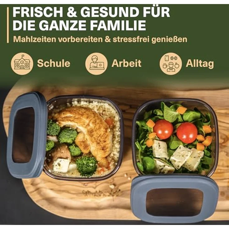 VIWARES Vorratsdosen Set 18-teilig, inkl. 2,0L Spaghetti Box & 6 Gewürzdosen mit Dosierdeckel, luftdicht, BPA-frei, stapelbar, 52 Etiketten – Bild 3