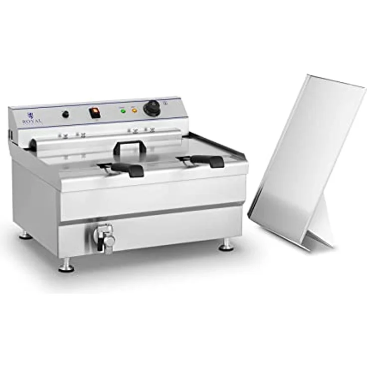 Royal Catering RCBG 30-2-B STH Fettbackgerät Fritteuse Friteuse Gastronomie (24 Liter, 9000 W, 400 V, Ablasshahn, Edelstahl, 2 Körbe) – Bild 1