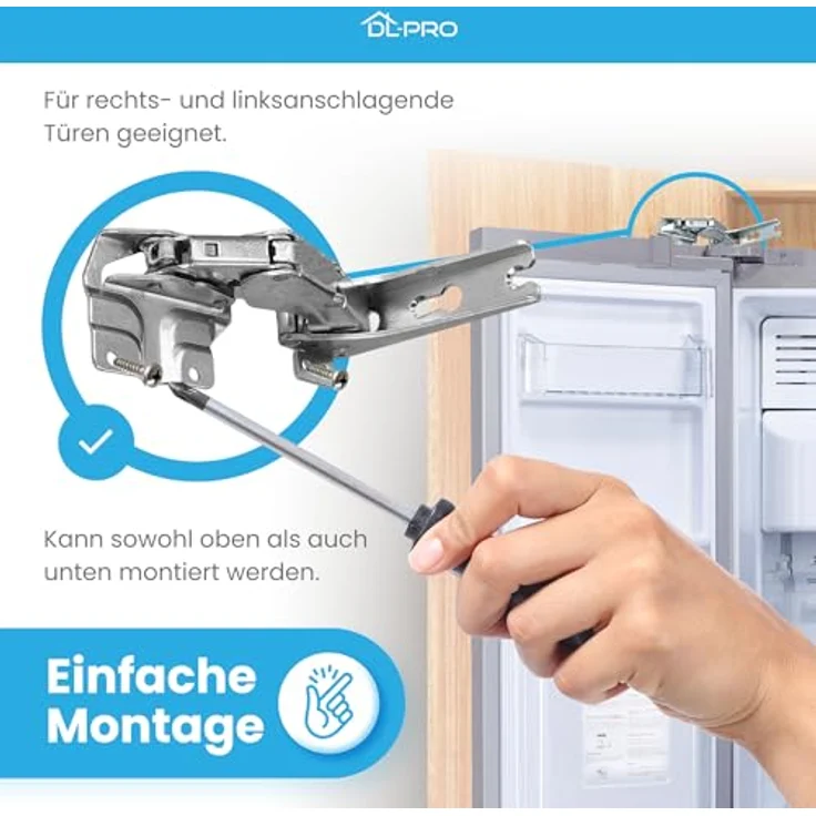 DL-pro Türscharnier Set oben + unten für Whirlpool Bauknecht Ignis 481231018626, Indesit Hotpoint C00312450, 2 Scharniere mit Montagesatz, robust und langlebig – Bild 5