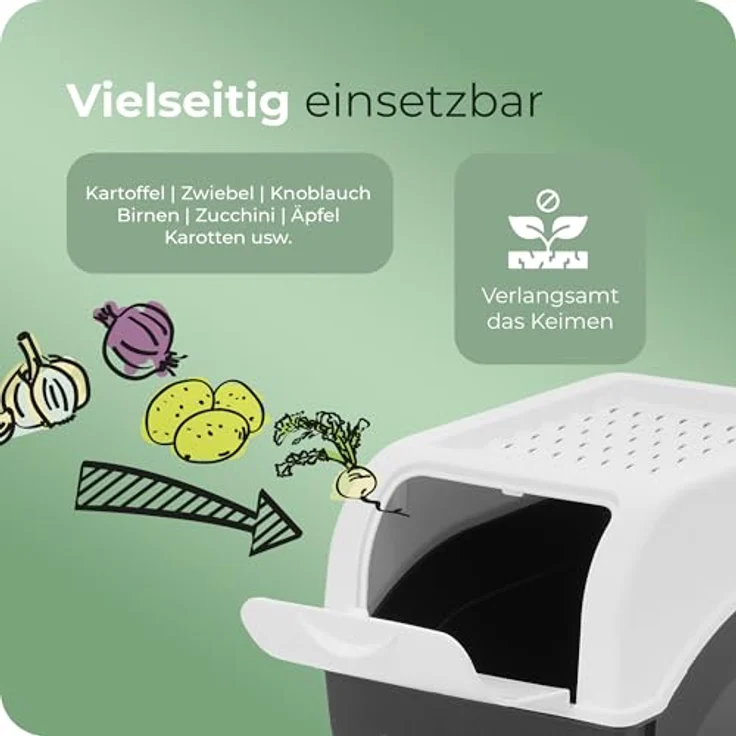 Novaliv Kartoffel Aufbewahrungsboxen Set | 3,5L + 5L + 9L | Weiß | Stapelbare Gemüseboxen für Kartoffeln, Zwiebeln und Obst – Bild 4
