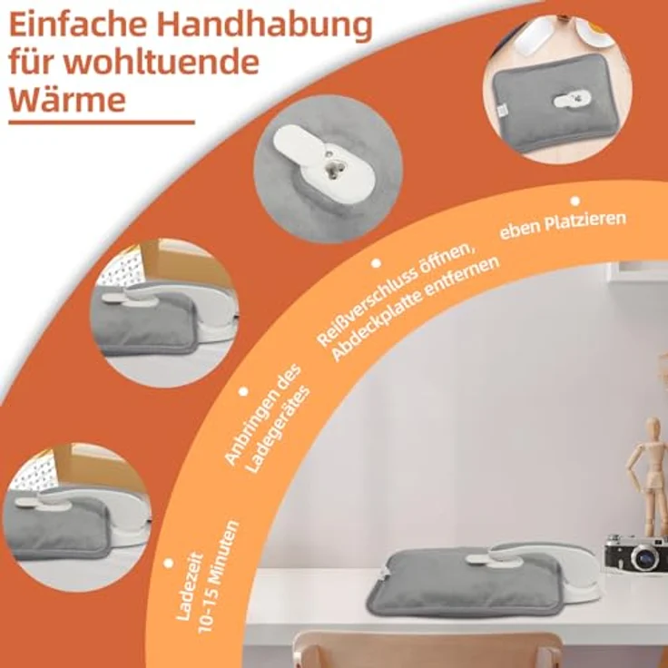 SHX SHXWBGR-EU Elektrische Wärmeflasche, Grau/Weiß, 450 W, bis zu 6 Stunden Wärme, mit Thermostat und explosionsgeschütztem Ladegerät – Bild 5