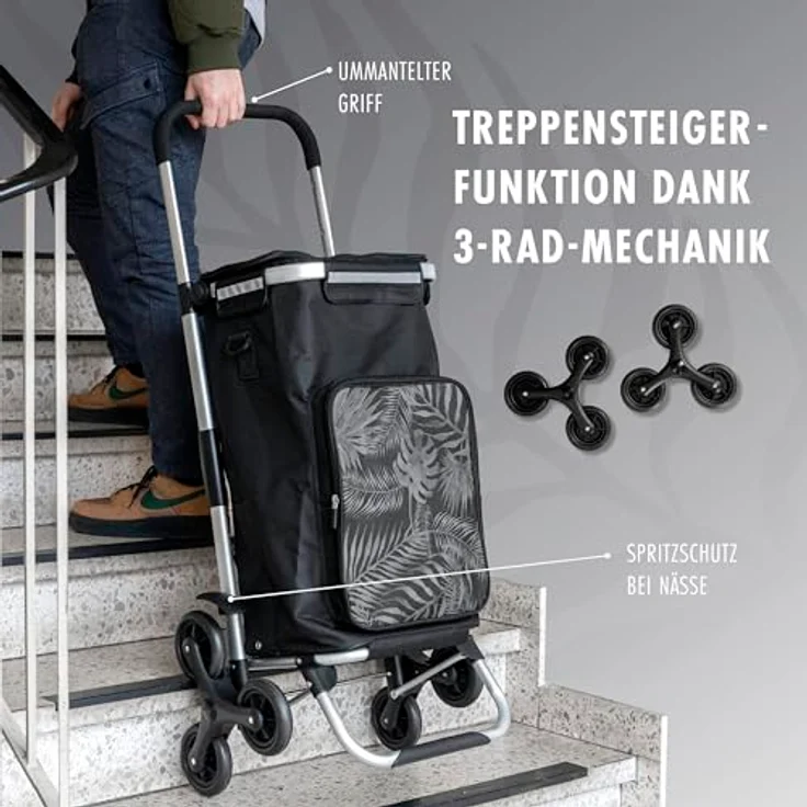 eluno Einkaufstrolley OKEL, Treppensteiger, klappbarer Handwagen, 2 Kühlfächer, Schwarz – Bild 4
