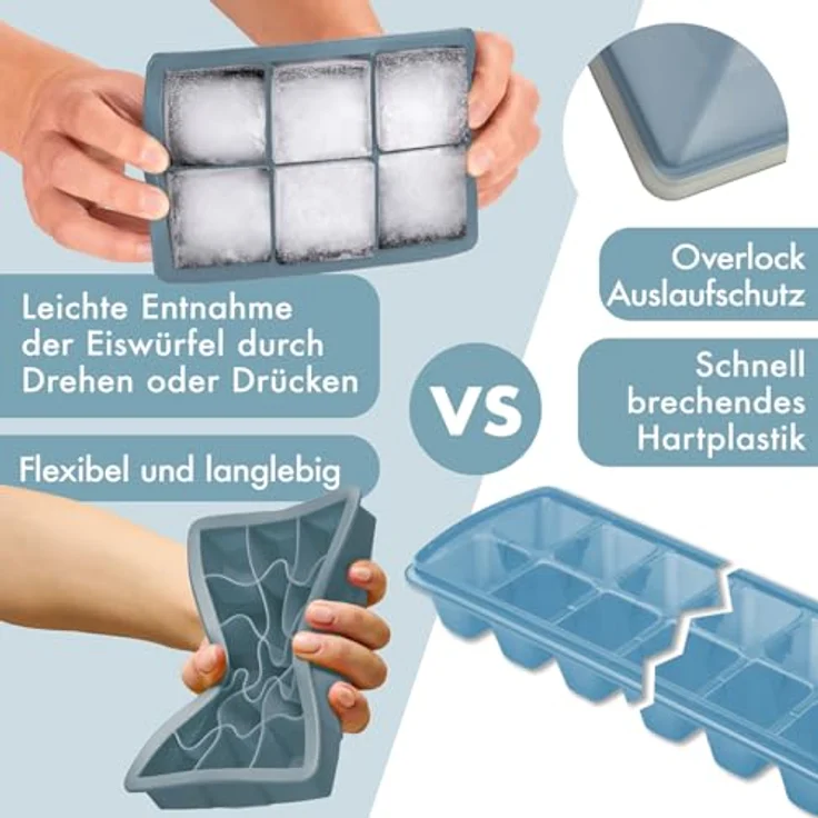 Blumtal Eiswürfelformen Silikon 3er Set, 6er Eiswürfelform mit Deckel, BPA-frei, lebensmittelecht, Graublau + Graublau + Hellblau – Bild 3