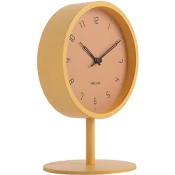 Karlsson Tischuhr Stark, gelbe Metall Uhr, rund, 15 cm Durchmesser, moderne Dekoration – Bild 1