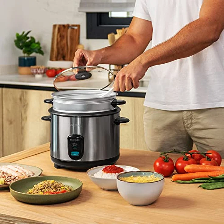 Cecotec RiceFusion 7000 Inox Reiskocher, 700W, 1,8 L, Wärmhaltefunktion, Dampfschale, Edelstahl, silber – Bild 7