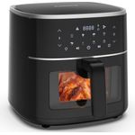 Tomons Heißluftfritteuse 6L Airfryer, Digitales Touchscreen, Sichtfenster, Antihaftkorb, 1500,00 W, spülmaschinengeeignet, Schwarz