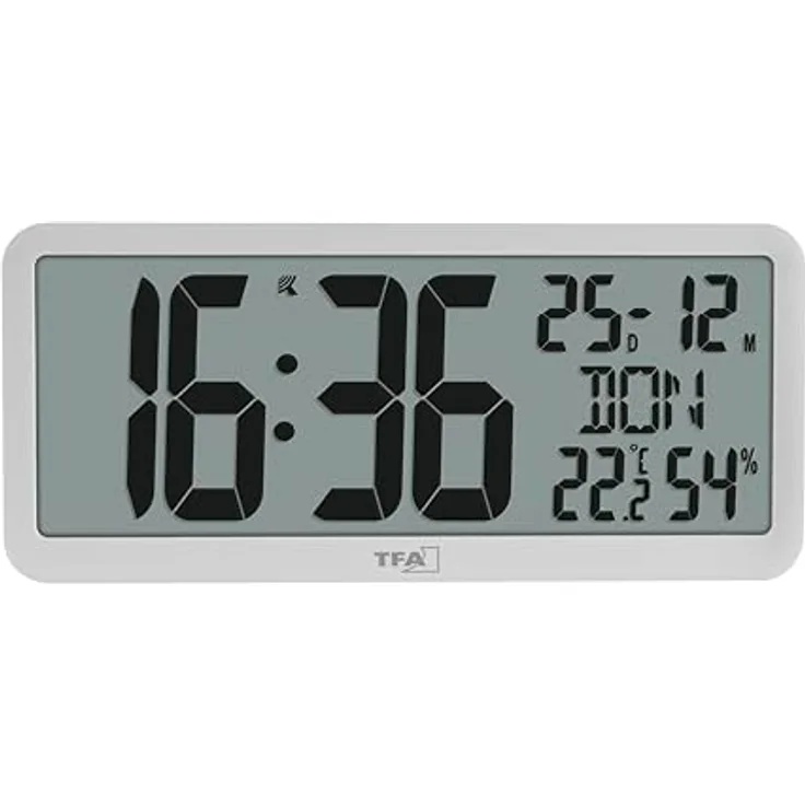 TFA Digitale Funkuhr mit Raumklima und Weckfunktion, schwarz