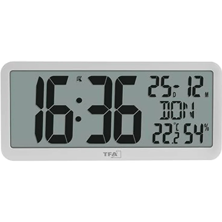 TFA Digitale Funkuhr mit Raumklima und Weckfunktion, schwarz – Bild 1