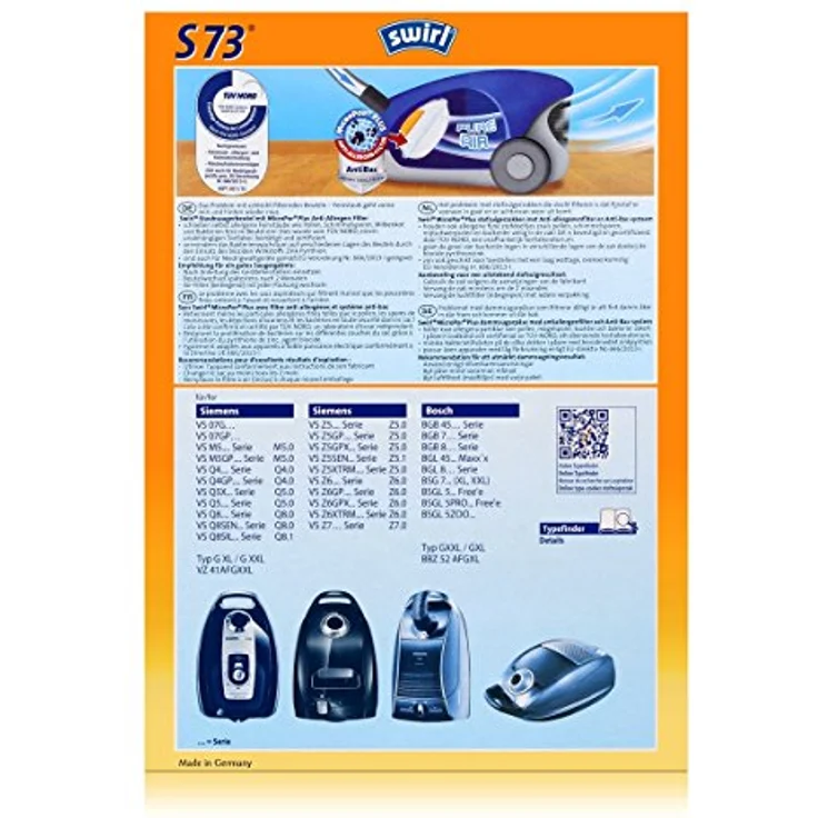 Swirl S73 Airspace, Staubsaugerbeutel 4 Stück mit MicroPor® Plus Anti-Allergen-Filter, ressourcenschonend und zu 100% in Deutschland gefertigt – Bild 2