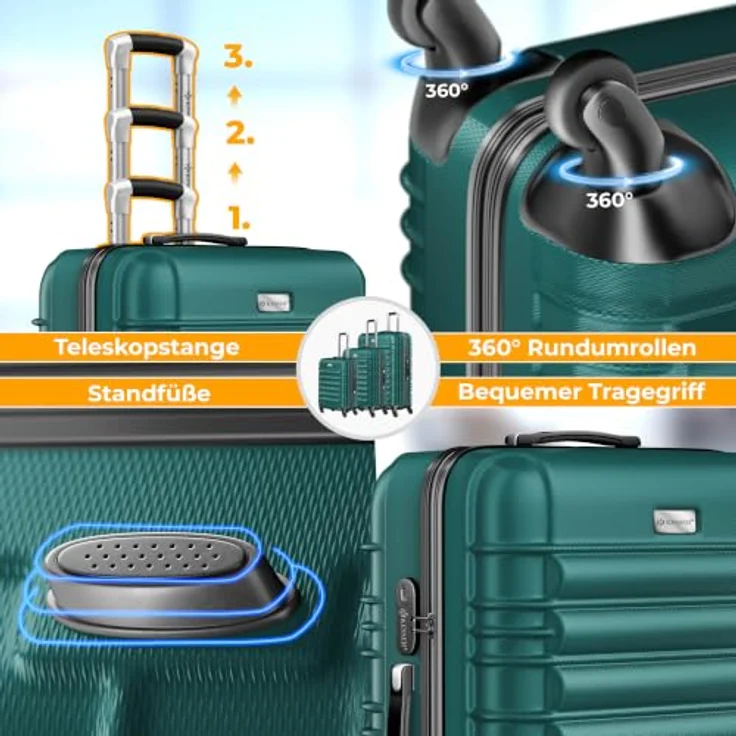 KESSER® 3tlg. Hartschalenkofferset, robustes Reisegepäck Set mit 4 Rollen, Teleskopgriff, inklusive Kofferwaage + Gepäckanhänger, Größen M-L-XL (ABS-Hartschale) – Bild 5