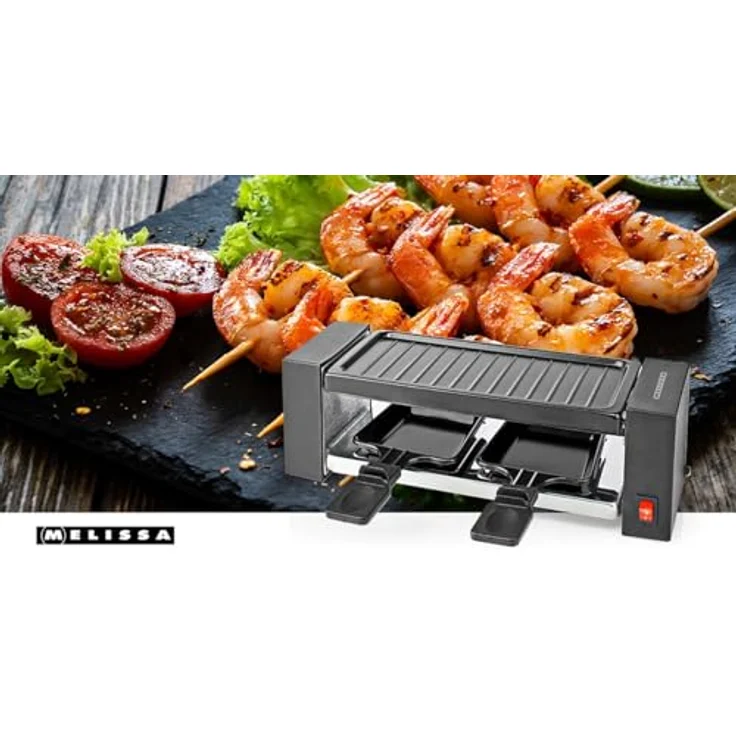 Melissa 16300031 Raclette Schwarz, kompakt für 2 Personen mit abnehmbarer Grillplatte und Antihaftpfannen – Bild 4