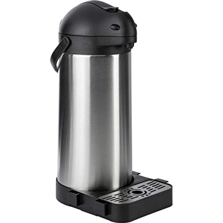 ONVAYA Airpot Pumpkanne 5 Liter + Tropfschale Isolierkanne Thermoskanne Getränkespender Edelstahl mattiert Kaffeekanne Doppelwandig Auffangschale Drip Tray – Bild 2