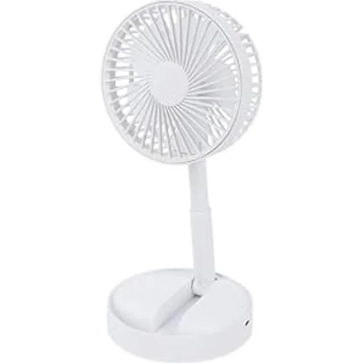KUMTEL KUF-106, Wiederaufladbarer Tisch- und Handventilator mit 3 Geschwindigkeitsstufen, 13,5 cm Durchmesser, Farbe Weiß, inkl. Standfuß