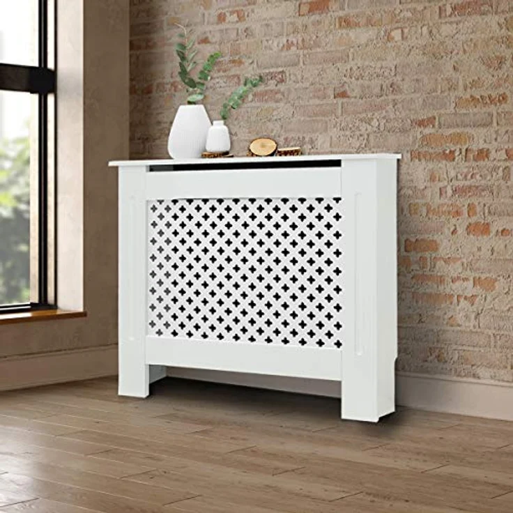 ECD Germany Heizkörperverkleidung Wabenmuster, 78x19x82 cm, Weiß, MDF lackiert, stylische Wohnraumgestaltung – Bild 1