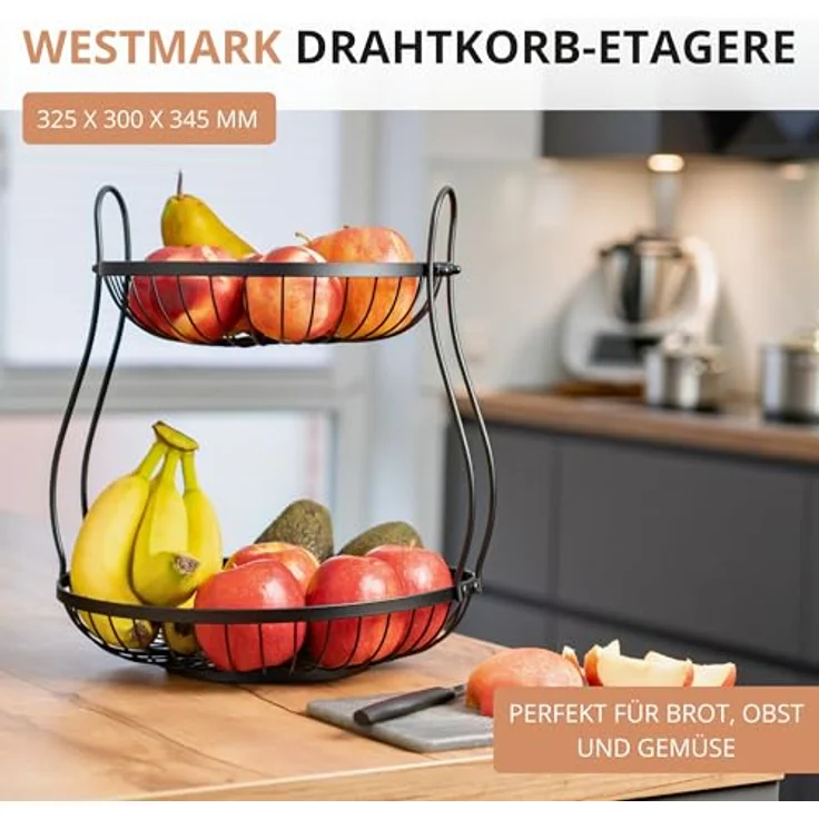 Westmark Obst Etagere Doppio 2 Etagen, 32,5 x 34,5 cm, schwarzer Drahtkorb für Obst, Gemüse und Dekoration – Bild 2