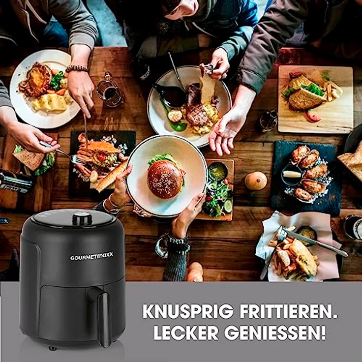 GOURMETmaxx Heißluftfritteuse 2,3l | Ideal zum Braten, Grillen, Rösten etc. | 8 verschiedene Programme | Besonders fettarme und schonende Zubereitung | Timer | Abschaltautomatik | 1000W [Schwarz] – Bild 3