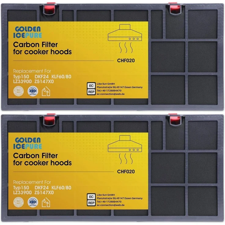GOLDEN ICEPURE Aktivkohlefilter Dunstabzugshaube, 2er Set 43,5x21,5x2,5cm, hohe Filtrationsleistung, kompatibel mit AEG, Bosch, Siemens, Neff