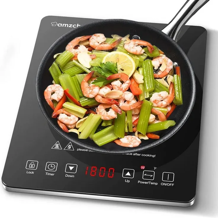 AMZCHEF Einzel-Induktionskochplatte CB16, 2000 W mit LED Kochfeld, temperaturregelbar von 60 bis 240 °C, kompakte Kristallglas-Oberfläche