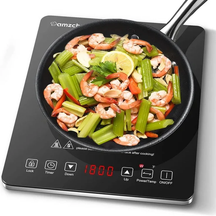 AMZCHEF Einzel-Induktionskochplatte CB16, 2000 W mit LED Kochfeld, temperaturregelbar von 60 bis 240 °C, kompakte Kristallglas-Oberfläche