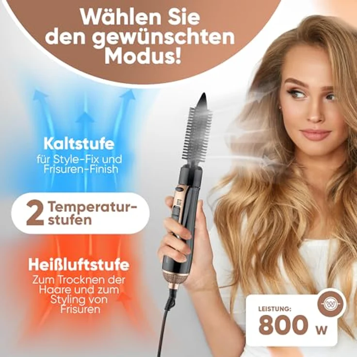 BOMANN HAS 6077 CB, 3-in-1 Warmluftbürste mit 3 Stylingaufsätzen, 2 Temperaturstufen, ergonomischer Griff, 800 W – Bild 4