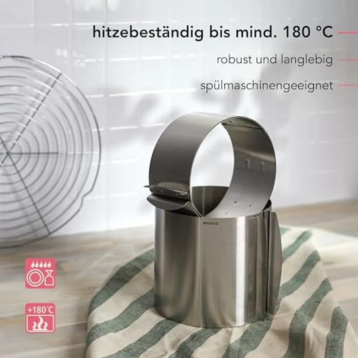 wenco verstellbarer Tortenring mit Skala, 15 cm Höhe, Edelstahl, 16-30 cm Durchmesser, hitzebeständig, für Kuchen und Torten – Bild 5