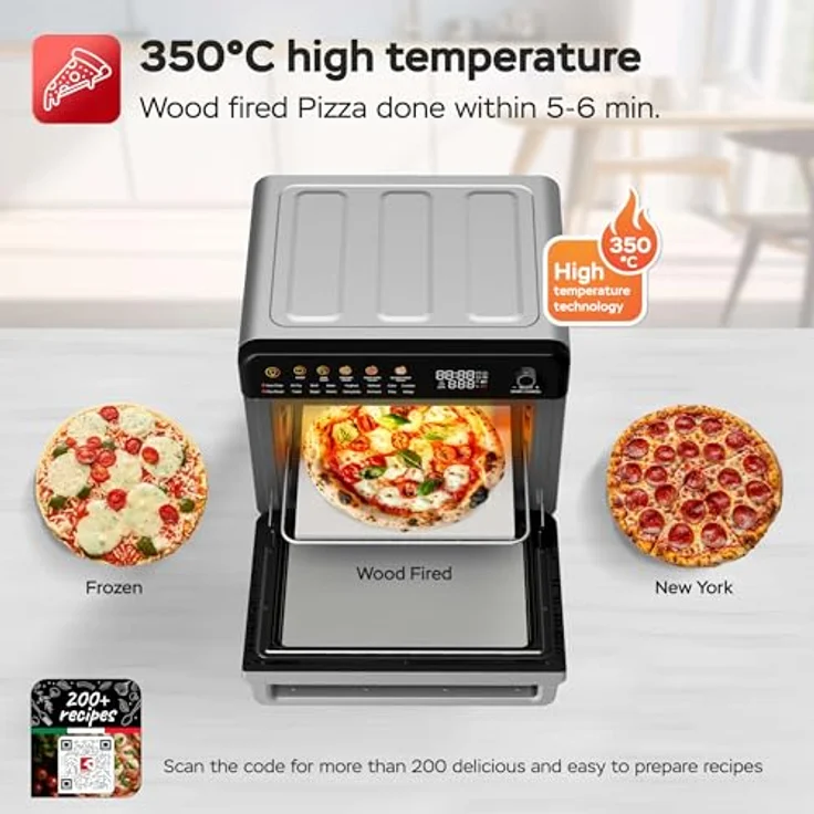 TurboTronic Multi-Smart-Ofen - 16in1 Heißluftofen & Dörrautomat 2200W Power 34L bis 6kg Pommes Backofen mit Dörrfunktion 40-350°C Drehspieß Grill Airfryer kleine Tisch Pizzaofen, Edelstahl – Bild 4