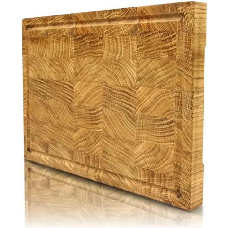 holz4home® Schneidebrett aus Eiche I Stirnholz Würfelmuster I Steakbrett 28x20x2,5 cm LxBxH I Küchenbrett mit Saftrille, Echtes Eichenholz, antibakteriell