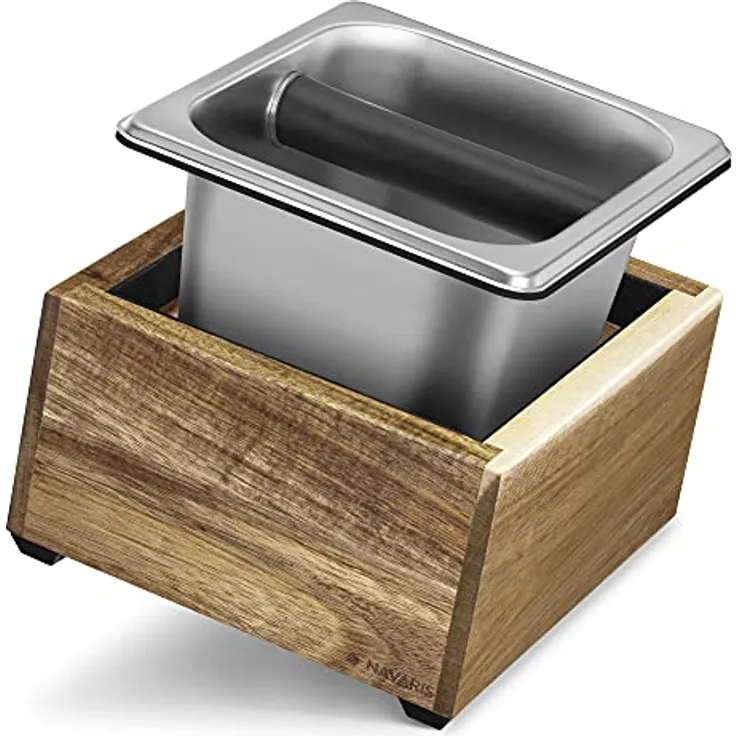 Navaris Abklopfbehälter aus Akazienholz 18x17x11cm - Abschlagbehälter für Siebträger - Zubehör für Espresso Kaffeemaschine Siebträgermaschine
