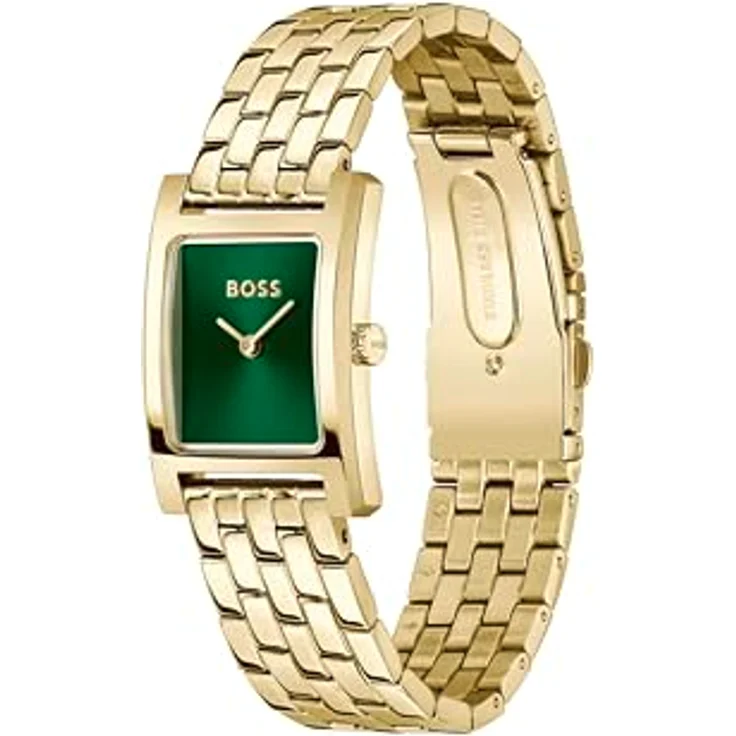 BOSS Lucy, Zwei-Zeiger-Quarzwerk-Uhr für Damen mit quadratischem Gehäuse und grünem Sonnenstrahlzifferblatt, goldfarbenes Edelstahlarmband - 1502785 – Bild 3