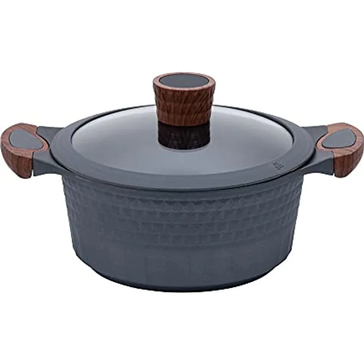 RESTO Aluminiumguss Kochtopf Suppentopf Bratentopf - für alle Herdarten - Topf mit hitzebeständigem Glasdeckel und weichem Griff / (⌀20 cm, h=9.5cm,)