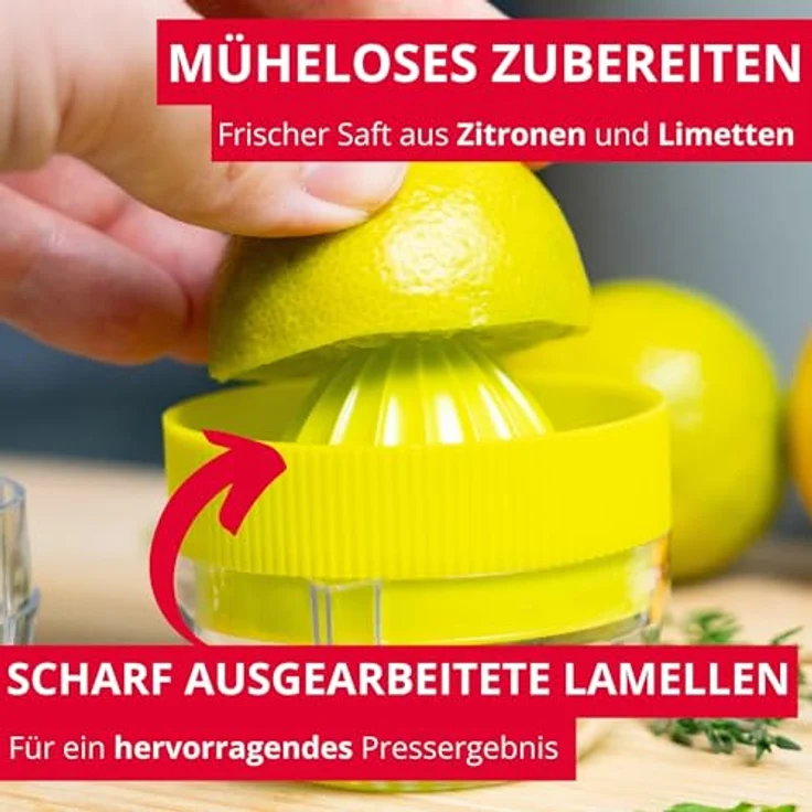 Westmark Kleine Zitruspresse mit Behälter und Deckel, Durchmesser: 7,2 cm, Fassungsvermögen: 100 ml, Kunststoff, Fresh and Fruity, Transparent-Grün, 30932280 – Bild 3