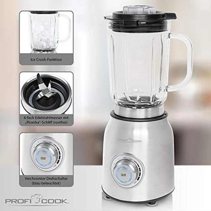 ProfiCook PC-UM 1207 Standmixer, 1200W, 1,75l, Glasbehälter, Longlife-Profi Motor, edelstahl – Bild 2