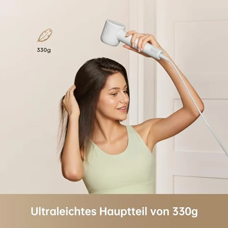Dreame Hair Gleam Haartrockner, Schneller Hochgeschwindigkeitsmotor mit 110.000 U/m, 65m/s Luftstrom, 330g, 200 Millionen Negative Ionen, Temperatur- und Luftstromregelung, Grau – Bild 4