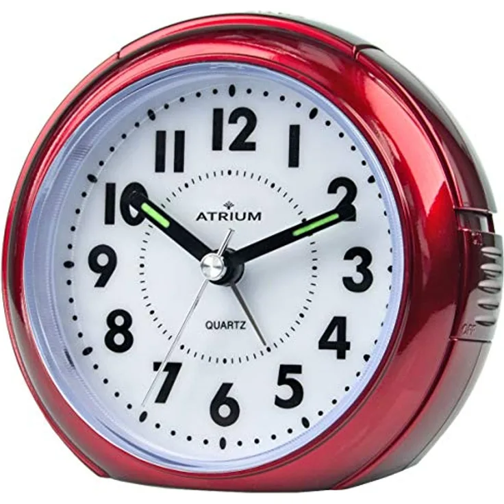 Atrium A240-1, Analog Quarz Wecker ohne Ticken, Rot Metallic, mit Licht und Snooze-Funktion