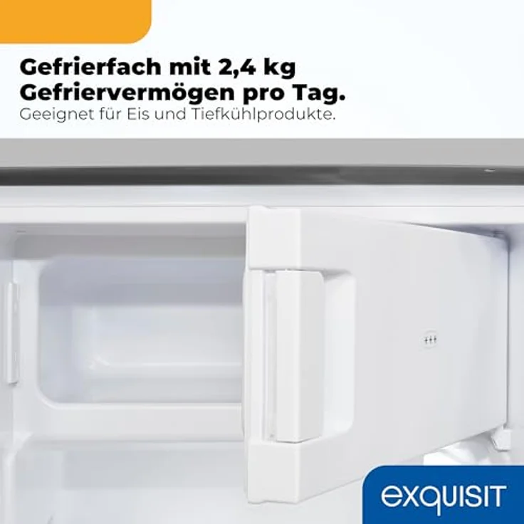 Exquisit KS516-4-HE-040E, Kühlschrank mit 109 l Nutzinhalt, 4-Sterne-Gefrierfach, LED-Innenraumbeleuchtung, wechselbarem Türanschlag, inoxlook – Bild 6