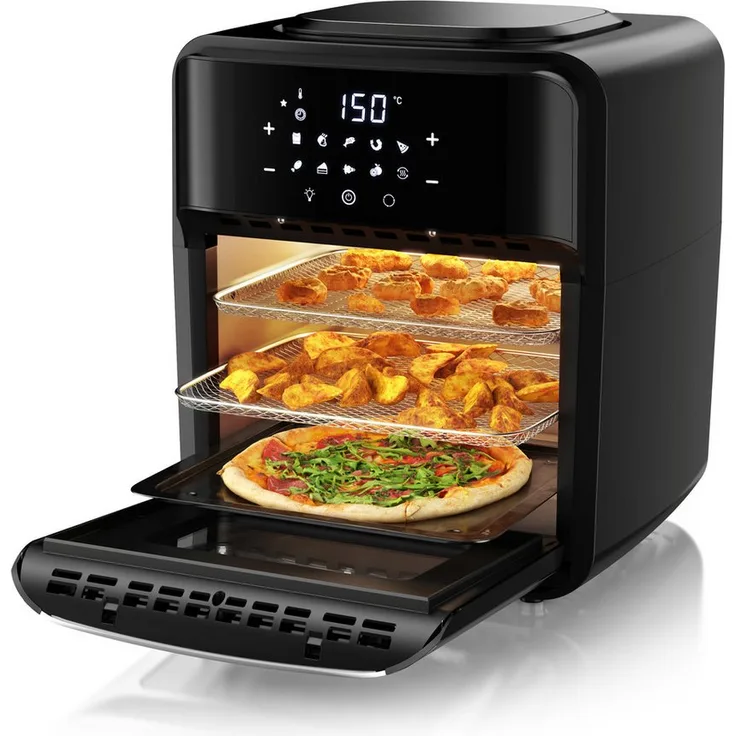 Arendo Heißluftfritteuse 12L, 3in1 Edelstahl Airfryer XXL, 1800 W, mit Drehspieß und umfangreichem Zubehör