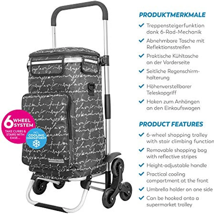 Rubberneck Einkaufstrolley - Klappbarer Einkaufswagen mit Kühlfach und höhenverstellbarem Griff - Schwarz – Bild 2