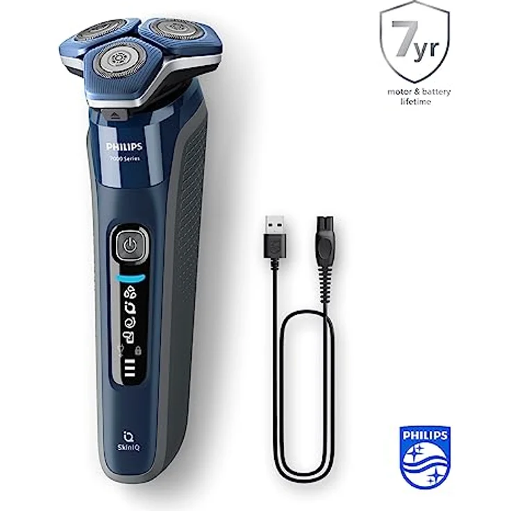 Philips Shaver Series 7000 – Elektrischer Nass- und Trockenrasierer für Herren mit ausklappbarem Trimmer, Reinigungsstation, 4 x Reinigungskartuschen, Ladestation & Reiseetui (Modell S7885/63) – Bild 2