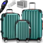 MONZANA 3tlg. Kofferset Hartschalen Koffer M-L-XL Grün, mit Schloss, Organizer, Kofferwaage, Zwillingsrollen, Standfüße, Trolley