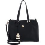 U.S. Polo Jones Schultertasche, Damen Handtasche aus strapazierfähigem Polyurethan, 31 cm, Schwarz, mit Reißverschluss-Innenfach und abnehmbarem Umhängeriemen