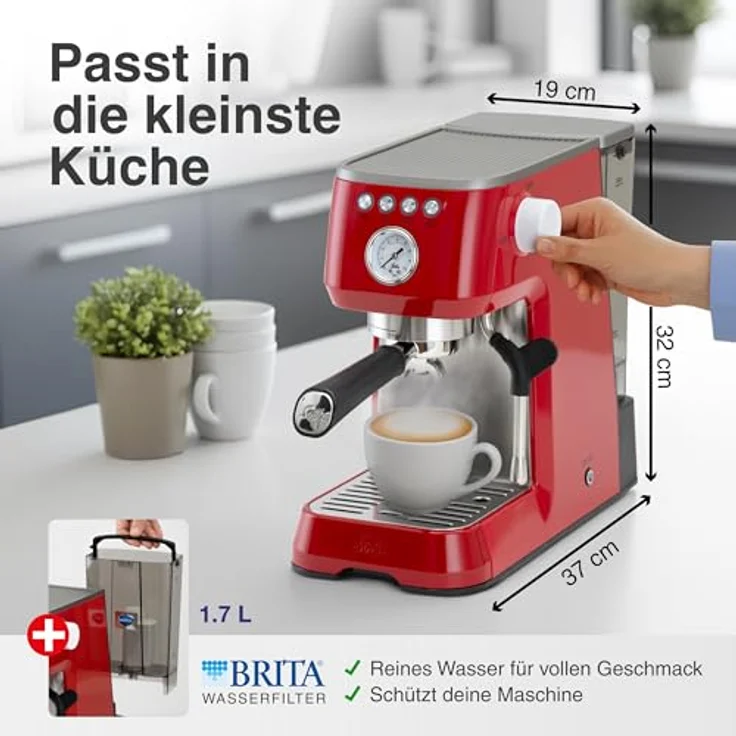 Solis Espressomaschine, Manometer, Dampf- und Heißwasserfunktion, PID-Temperaturregler, 54 mm Siebträger mit Doppelauslauf, 15 bar, 1,7 l Wassertank, Edelstahl, Barista Perfetta Plus Red (Typ 1170) – Bild 4