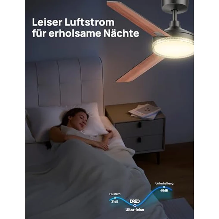DREO Smarter Deckenventilator mit Licht, 132 cm, 12 Geschwindigkeiten, drei Modi, dimmbare LED, App- & Alexa-Steuerung, schwarz – Bild 5