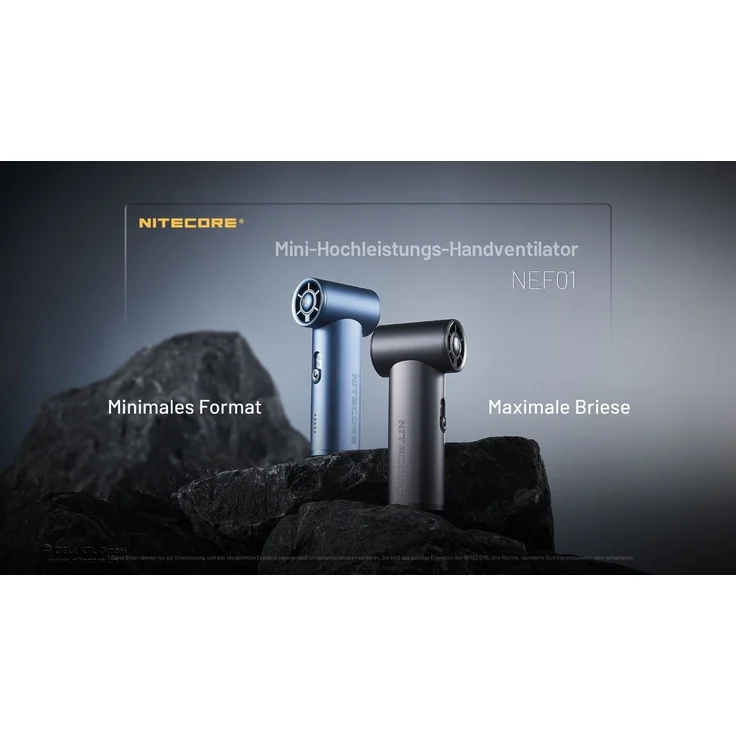 Nitecore NEF01, Mini Hochleistungs Handventilator mit 11 m/s Windgeschwindigkeit, 5 Gebläsestufen, 4.000 mAh Akku, blau